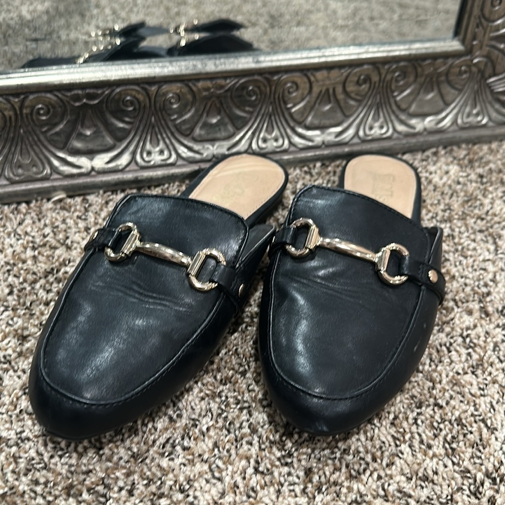 Black gold slip shoes loafers - Picture 1 of 10